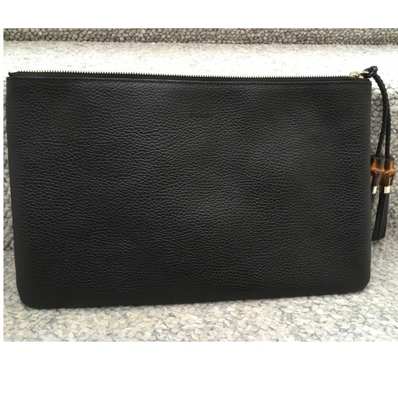 GUCCI NWT Black Clutch Large All Leather with wood - Picture 1 of 8